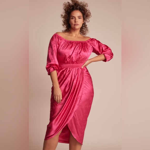 11 HONORÉ 🆕 Brittney Floral Long Sleeve Satin Midi Dress. Size 14W. - Picture 2 of 8